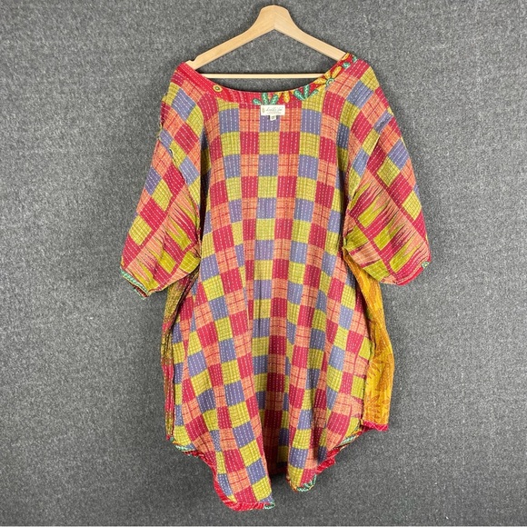 Kantha Bae Boho Hippie Quilted Floral Slouchy Above Knee Reversible Dress OS - Picture 7 of 11